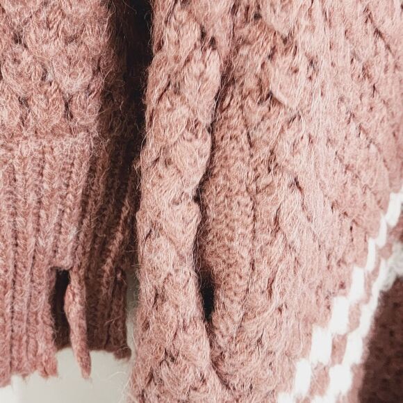 Moon River mauve & white distressed open front cardigan SZ M - Picture 3 of 5